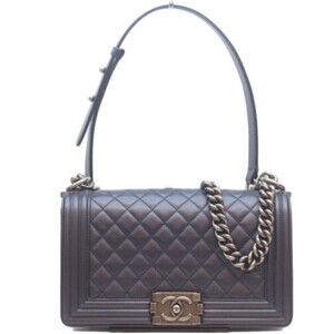 CHANEL Boy Chanel 25 Caviar Skin Chain Shoulder Bag, Navy Antique Silver, Wom...